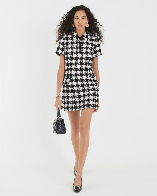 Black Boucle Dogtooth Mini Dress