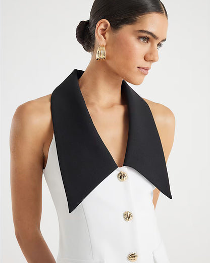 White Sleeveless Monochrome Mini Dress