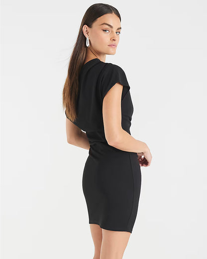 Black Short Sleeve Ruched Mini Dress