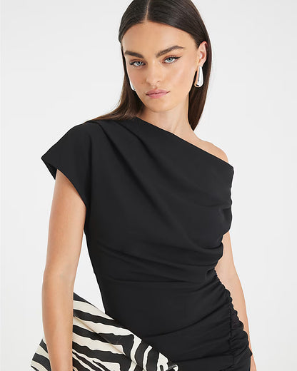 Black Short Sleeve Ruched Mini Dress