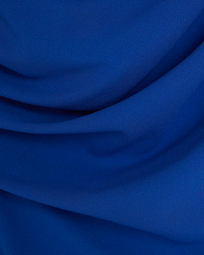 Blue Asymmetric Draped Wrap Midi Dress
