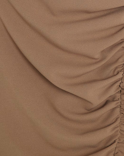 Brown Short Sleeve Ruched Mini Dress