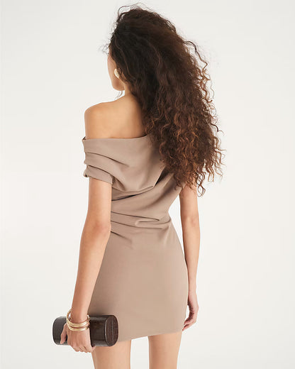 Brown Short Sleeve Ruched Mini Dress