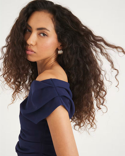 Navy Long Sleeve Asymmetric Drape Mini Dress